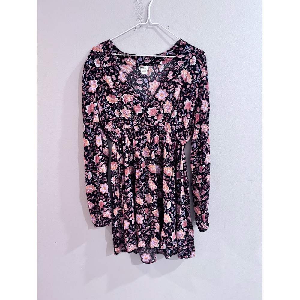 Billabong‎ Floral Print Long Sleeve Smocked Waist Mini Dress Womens Medium